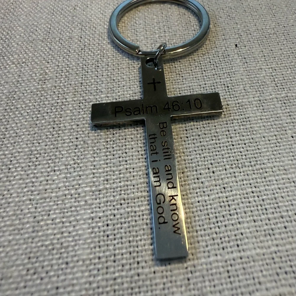 Silver Cross Keychain with Psalm 46:5 Christian gift